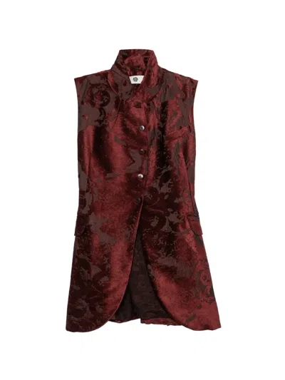 Marc Le Bihan Floral-jacquard Sleeveless Jacket In Burgundy