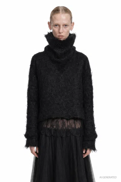 Marc Le Bihan Fluffy Mohair Cropped Turtleneck In Black