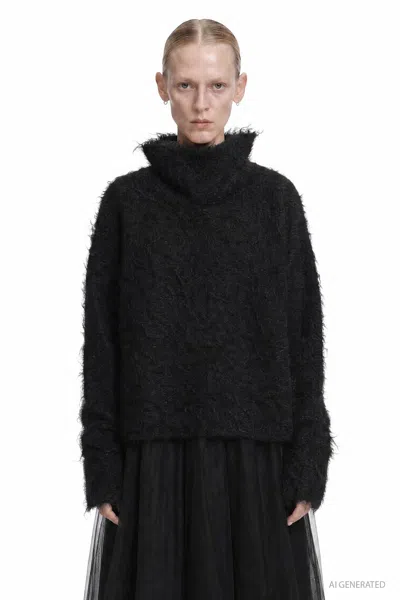 Marc Le Bihan Fluffy Mohair Turtleneck Sweater In Black