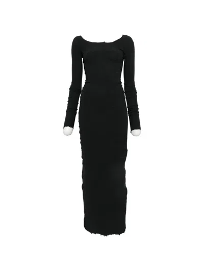 Marc Le Bihan Frayed Long-sleeve Maxi Dress In Black