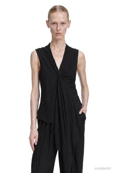 Marc Le Bihan Knotted V-neck Viscose Wool Top In Black