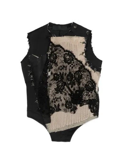 Marc Le Bihan Lace Beaded Vest In Black