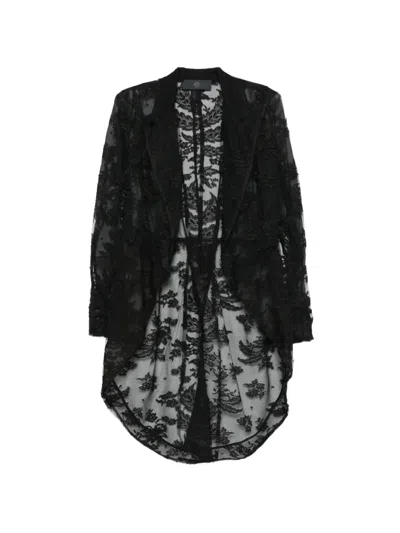 Marc Le Bihan Lace-overlay Asymmetric Jacket In Black