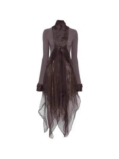 Marc Le Bihan Lace-panelled Asymmetric Jacket In Brown