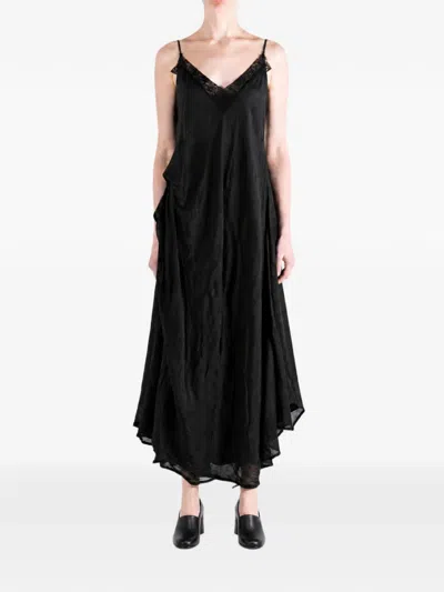 Marc Le Bihan Lace-trim Gathered Dress In Black