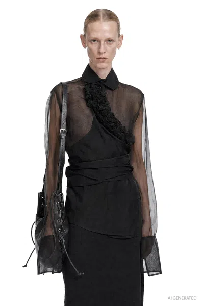 Marc Le Bihan Organza Flower Shirt In Black