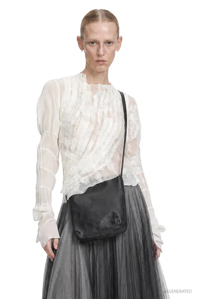 Marc Le Bihan Pleated Lace Long Sleeve Top In White