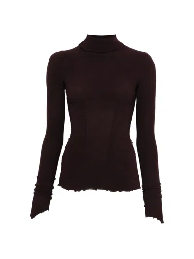 Marc Le Bihan Raw-edge High-neck Top In Brown