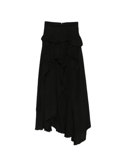 Marc Le Bihan Ruffled Frayed Skirt In Animal Print
