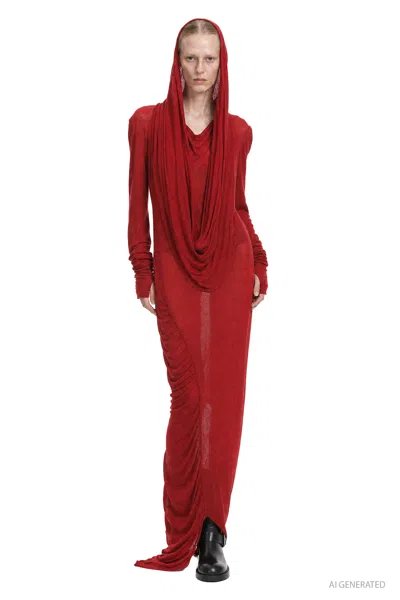Marc Le Bihan Sheer Viscose Wool Scarf Dress In Red
