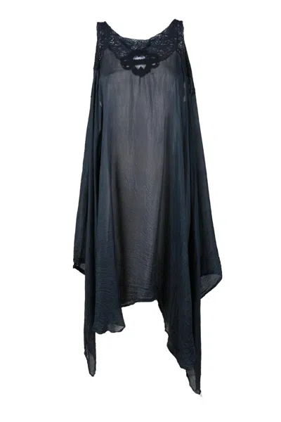 Marc Le Bihan Silk Slip Dress With Lace Trim In Black