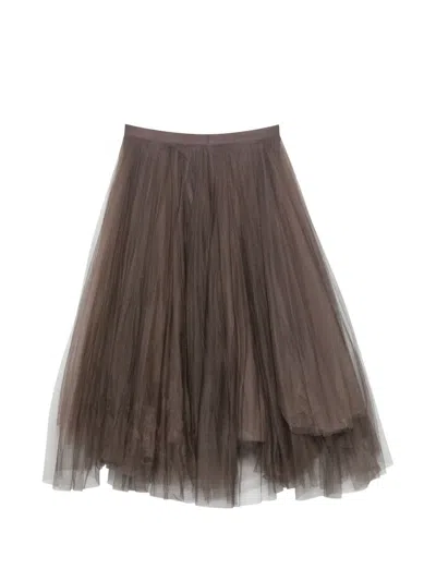 Marc Le Bihan Tulle Layered Midi Skirt In Brown