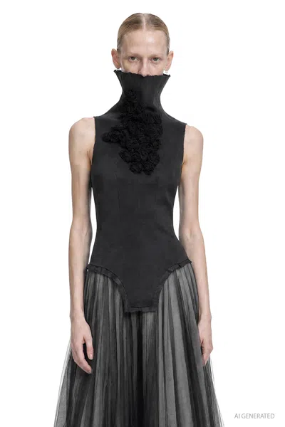 Marc Le Bihan Turtleneck Corset Silk Top In Black