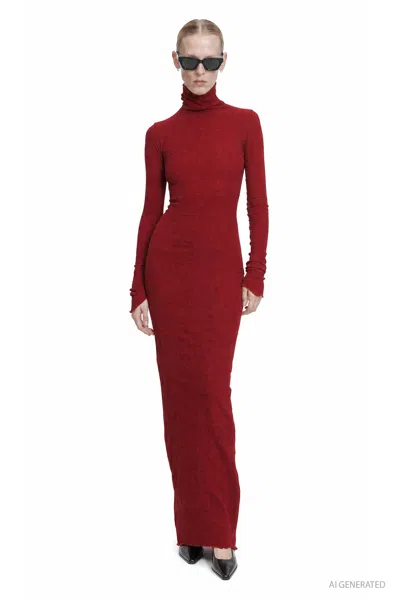 Marc Le Bihan Turtleneck Nylon Silk Long Dress In Red