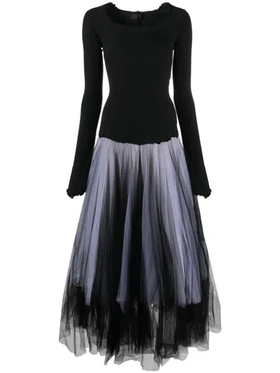 Marc Le Bihan Two-tone Tulle Midi Dress In Schwarz