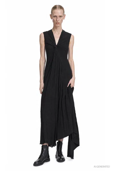 Marc Le Bihan Viscose Wool Knotted Dress In Black