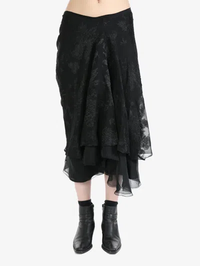 Marc Le Bihan Women Plis Dos Fleurs Skirt In Noir
