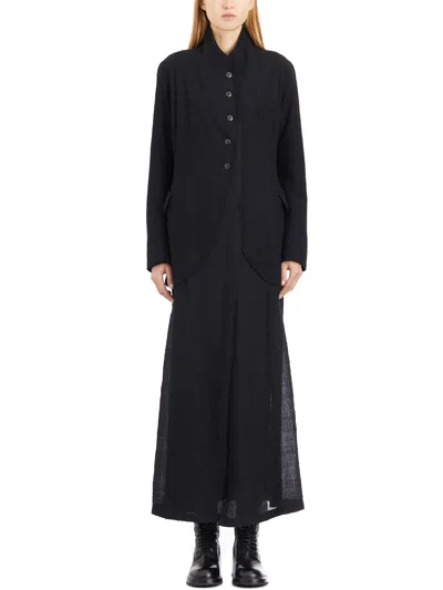 Marc Le Bihan Wool And Cotton Long Coat In Black