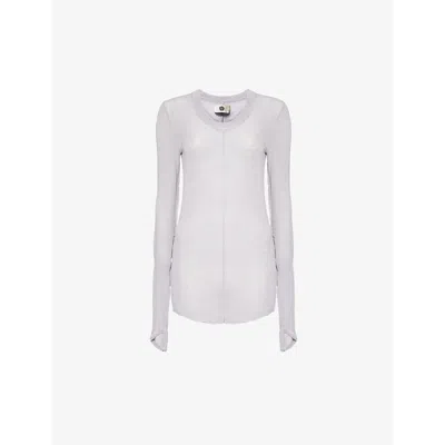 Marc Lebihan Womens Round-neck Raw-trim Long-sleeve Knitted Top Grey