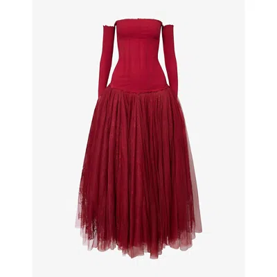Marc Lebihan Womens  Bustier Ballerina Tulle Midi Dress In Gun