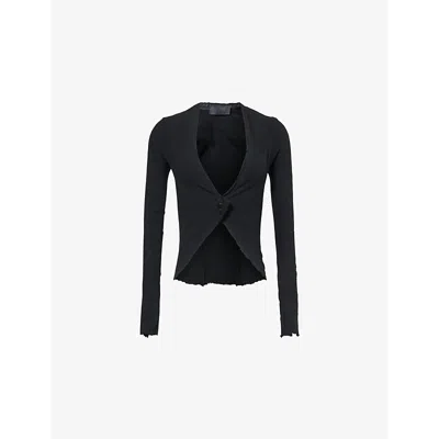 Marc Lebihan Womens Black Crinkled V-neck Stretch-woven Blend Jacket
