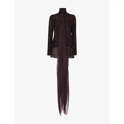 Marc Lebihan Womens  Draped Full Lace Jacket In Prune