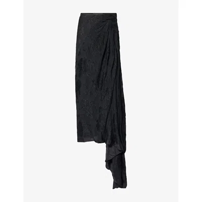 Marc Lebihan Womens  Floral Drape Silk Maxi Skirt In Noir
