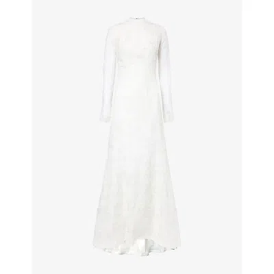 Marc Lebihan Womens  Floral Embellished Lace Gown In Blanc