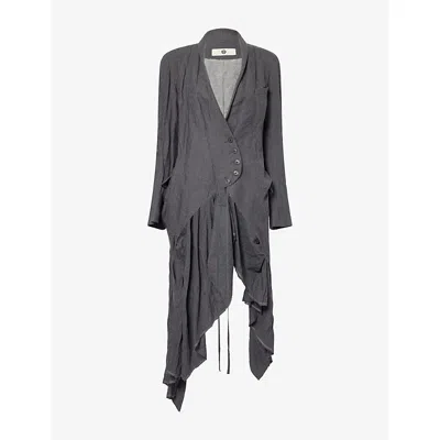 Marc Lebihan Womens  Tie-front Tail Wool-blend Jacket In Gris Fonce