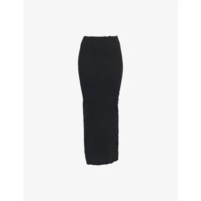 Marc Lebihan Womens Frayed-trim Crinkle Woven Midi Skirt Noir