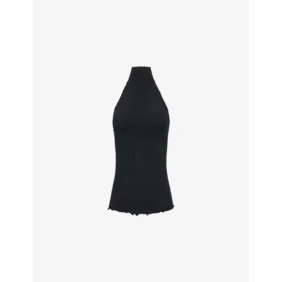 Marc Lebihan Womens Halter Corset-panelled Textured Stretch-woven Top Noir
