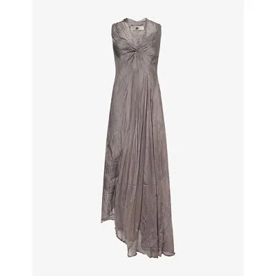 Marc Lebihan Womens Plunge Twist-front Silk Midi Dress Marron Glace