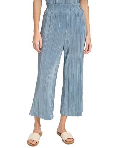 Marc New York Andrew  Women's High-rise Pull-on Plisse Crop Pants In Faded Denim