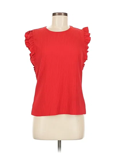 Pre-owned Marc New York Andrew Marc Short Sleeve Top Red Ruffles Neckline Tops