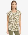 Marc New York Floral Print Cap Sleeve Tee In Forest Green Mixed Floral