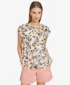 Marc New York Andrew Marc Sport Women's Cotton Dolman-sleeve Tee In Rose Mixed Floral