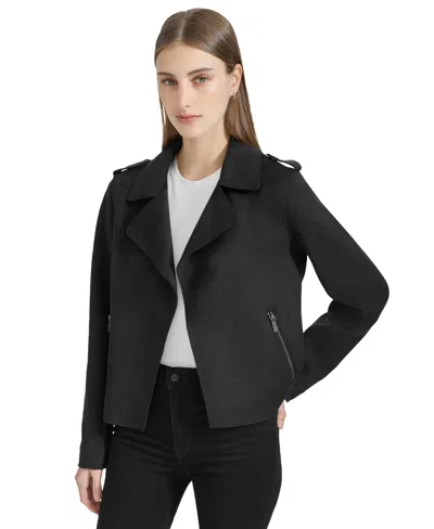 Marc New York Andrew Marc Sport Women's Draped Faux-suede Moto Jacket In Black