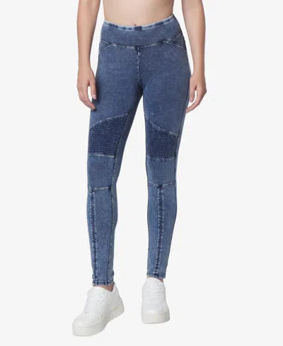 Marc New York Andrew Marc Sport Women's Faux Denim Moto Leggings In Navy