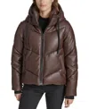 Marc New York Andrew Marc Sport Women's Faux-leather Hooded Puffer Jacket In Espresso