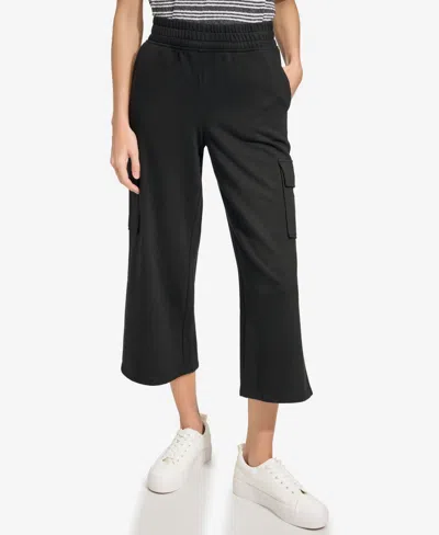 Marc New York Andrew Marc Sport Women's French Terry Cropped Cargo Pants In Black