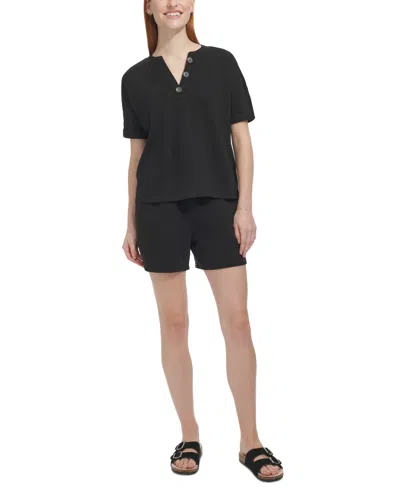 Marc New York Andrew Marc Sport Women's French Terry Drawstring Shorts In Black