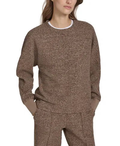 Marc New York Andrew Marc Sport Women's Fuzzy Knit Crewneck Sweatshirt In Cinnamon