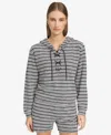 Marc New York Heritage Striped Lace Up Hoodie In Black,white Combo