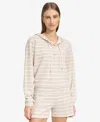 Marc New York Heritage Striped Lace Up Hoodie In Oatmeal Combo