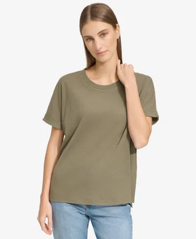 Marc New York Andrew Marc Sport Women's High-low Waffle-knit Tee In Dusty Olive
