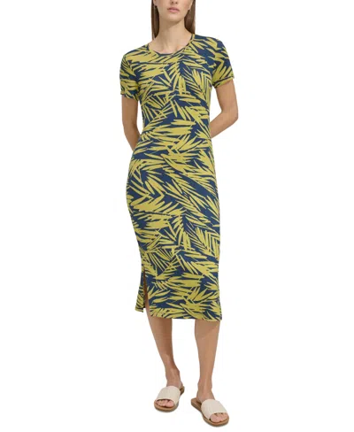 Marc New York Andrew Marc Sport Women's Leaf-print Midi T-shirt Dress In Bamboo