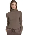 Marc New York Andrew Marc Sport Women's Metallic Ribbed Turtleneck Top In Cinnamon