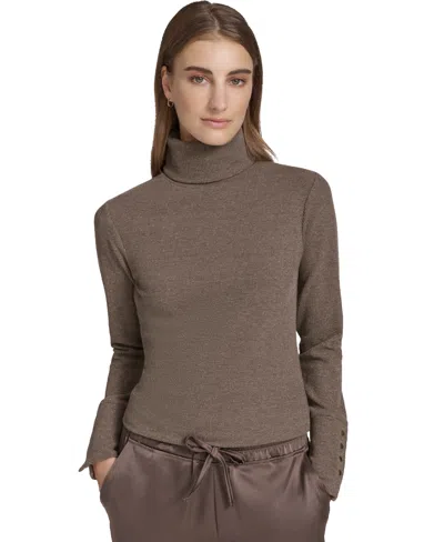 Marc New York Andrew Marc Sport Women's Metallic Ribbed Turtleneck Top In Cinnamon