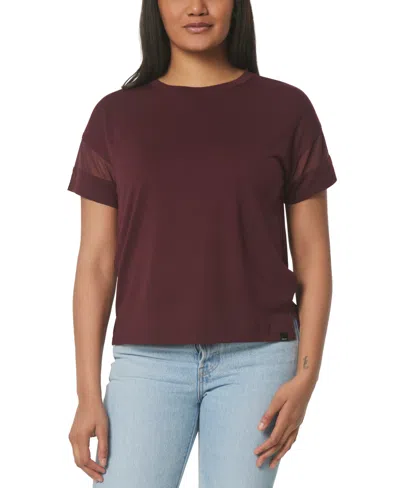 Marc New York Andrew Marc Sport Women's Performance Short Sleeve Boxy With Mesh T-shirt In Burgundy
