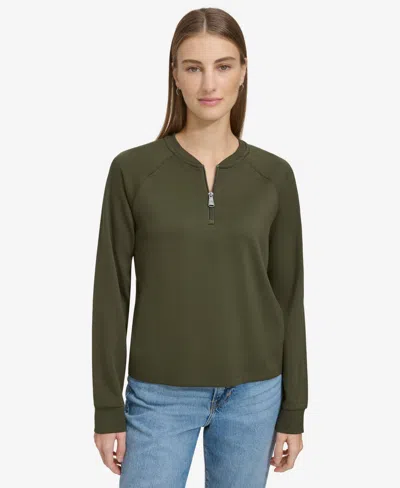 Marc New York Andrew Marc Sport Women's Quarter-zip Scuba Top In Forest Green